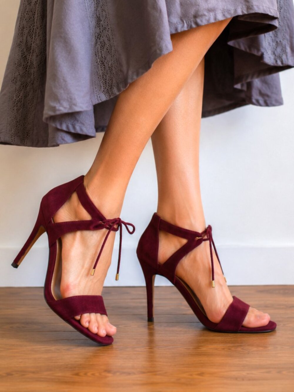 Antonio Melani Burgundy Suede Lace Up Heels Sandals Women's US 10 Open Toe